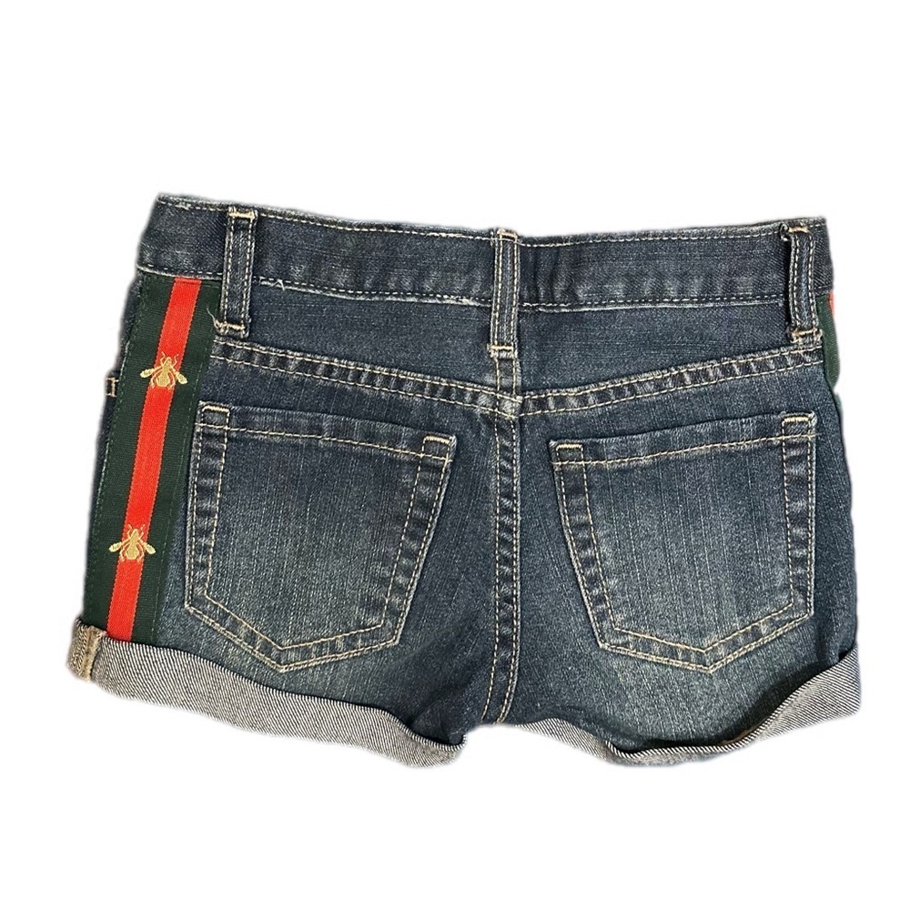 Kid’s Roll Cuff Denim Shorts W/ Bee Stripe Ribbon - Picture 7 of 10
